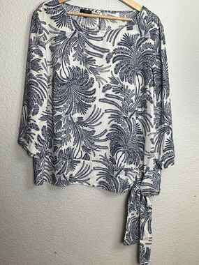 Talbots NWT Top Navy White Side Tie Womens 16W